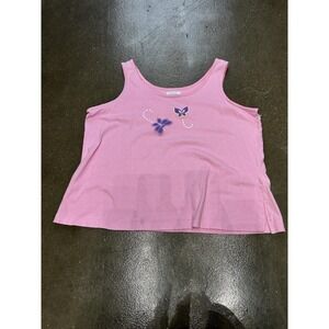 Ashley Taylor Pajama Top Womens 3X Plus Pink Butterfly Cami Sleepwear Cotton